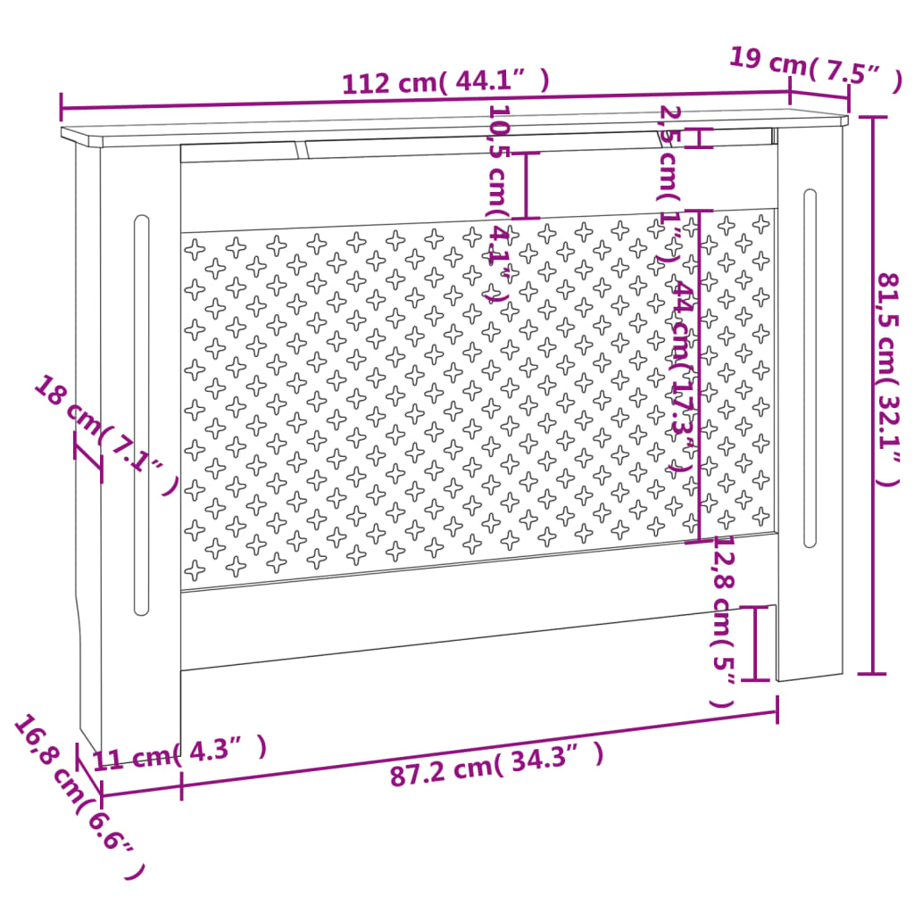 Cache-radiateur Blanc 112x19x81,5 cm MDF