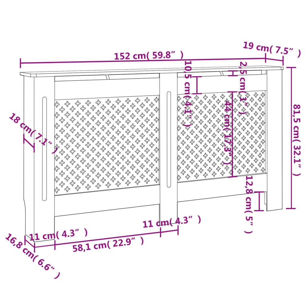 Cache-radiateur Blanc 152x19x81,5 cm MDF