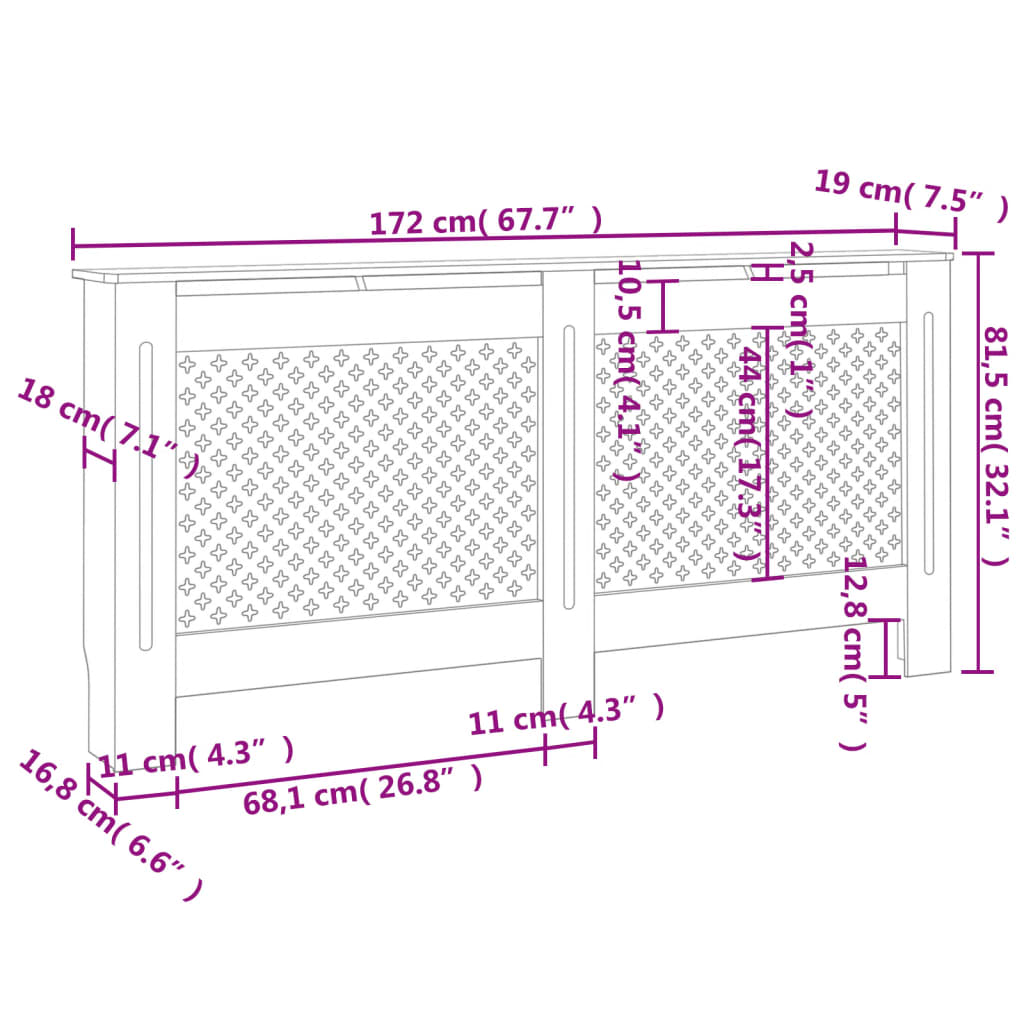 Cache-radiateur Blanc 172x19x81,5 cm MDF