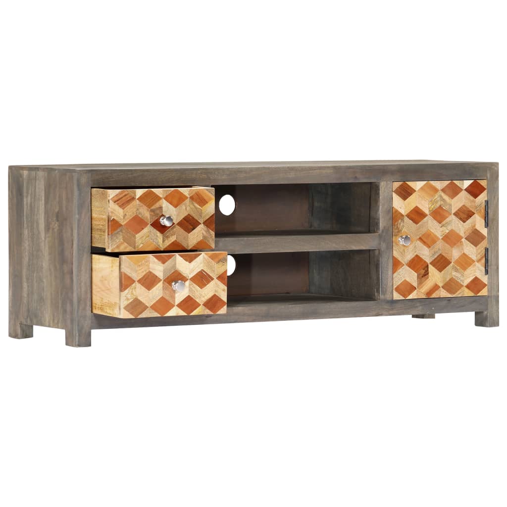 Meuble TV Gris 120 x 30 x 40 cm Bois massif de manguier