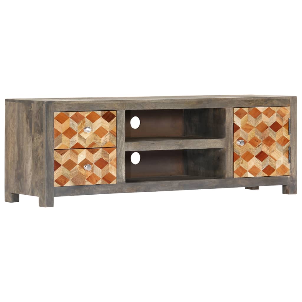 Meuble TV Gris 120 x 30 x 40 cm Bois massif de manguier