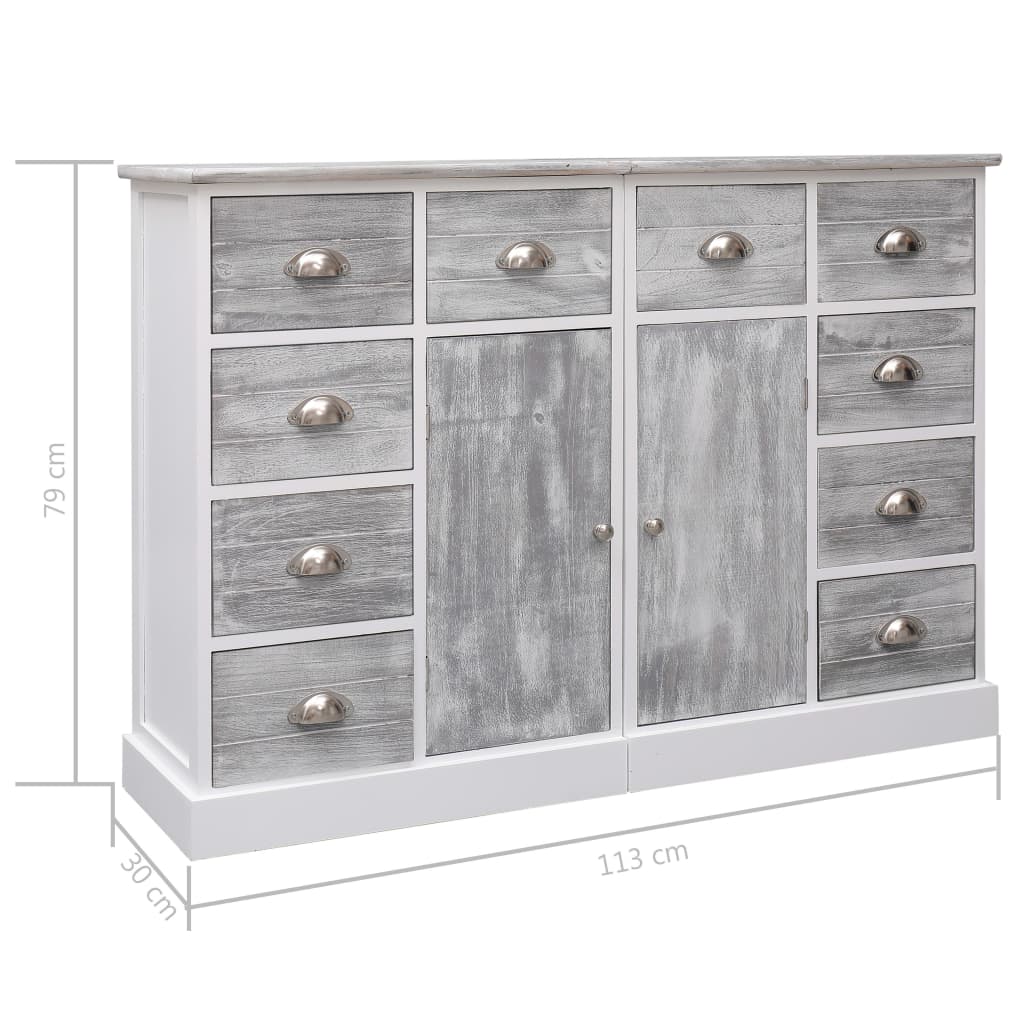 Sideboard with 10 drawers Grey 113x30x79 cm Wood