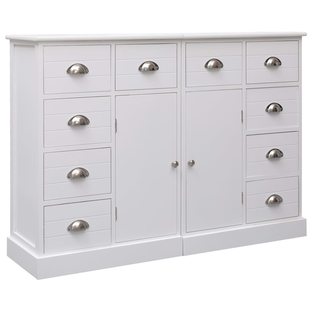 Sideboard with 10 drawers White 113x30x79 cm Wood