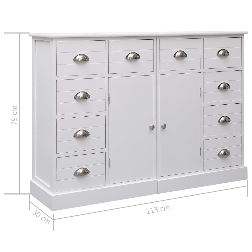 Sideboard with 10 drawers White 113x30x79 cm Wood