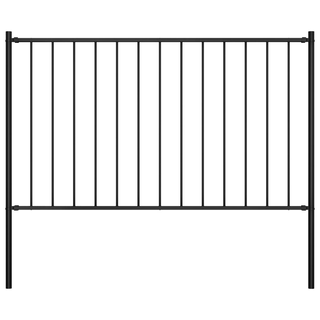 Fence panel and posts Powder coated steel 1.7x0.75 m Black