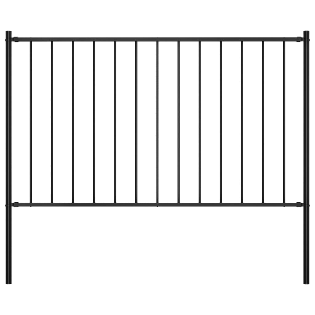 Powder coated steel fence panel and posts 1.7x1 m black