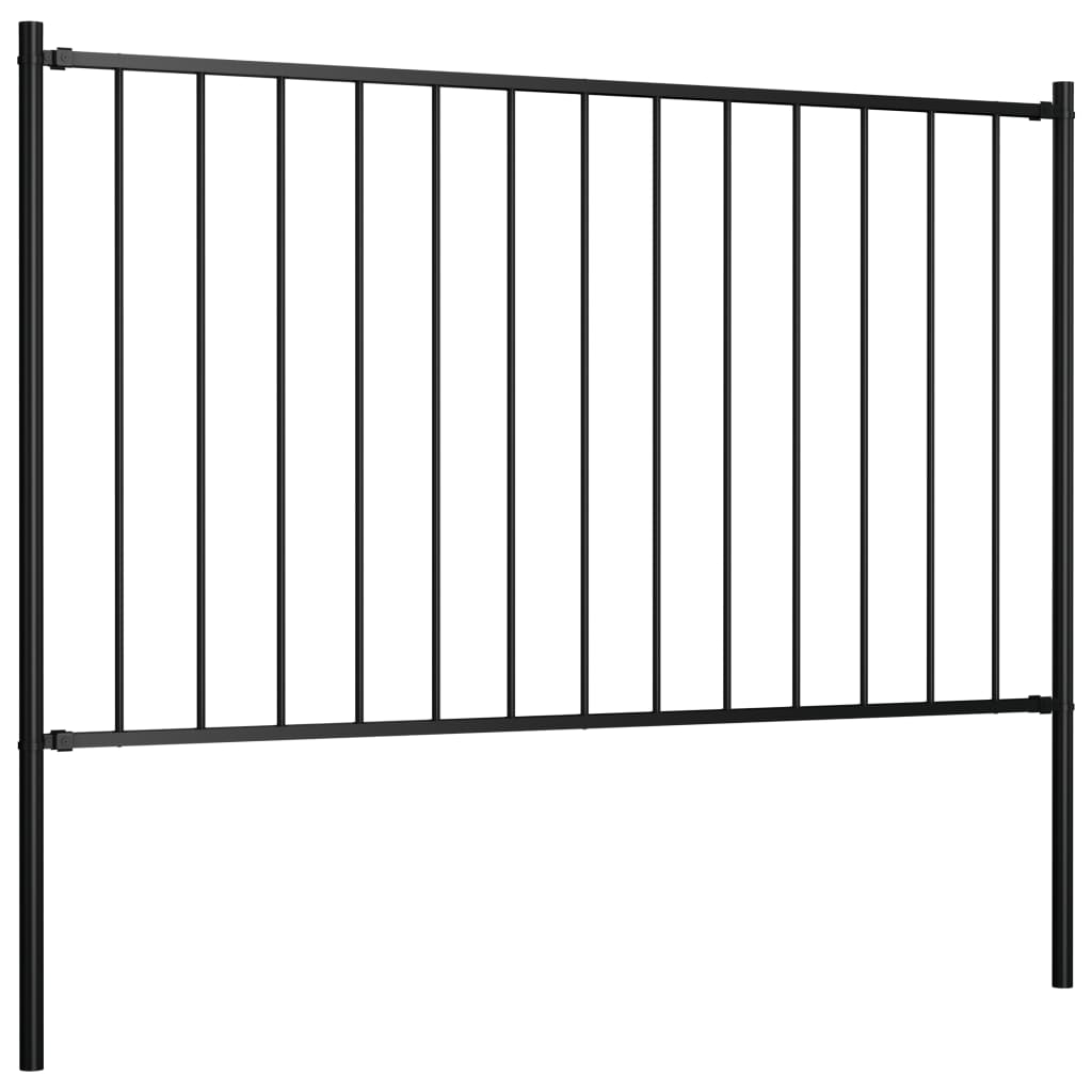 Powder coated steel fence panel and posts 1.7x1 m black