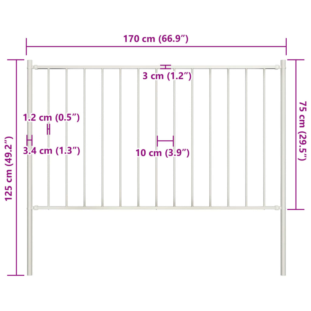 Fence panel post powder coated steel 1.7x0.75 m White