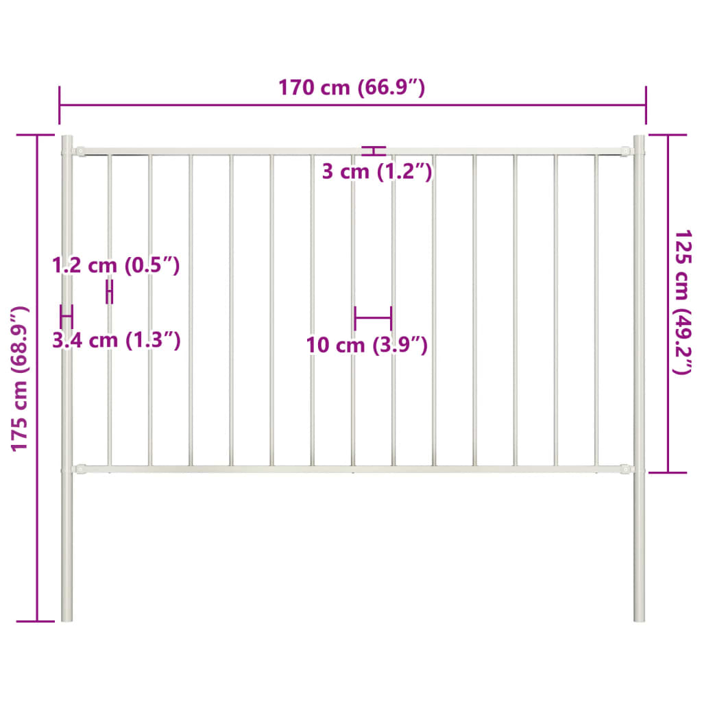 Fence panel post powder coated steel 1.7x1.25 m White