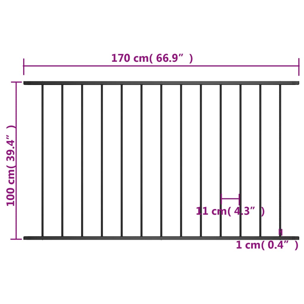 Fence Panel Powder Coated Steel 1.7x1m Black