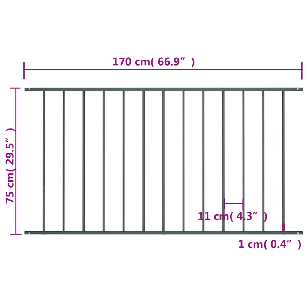 Fence panel Powder coated steel 1.7x0.75 m Anthracite