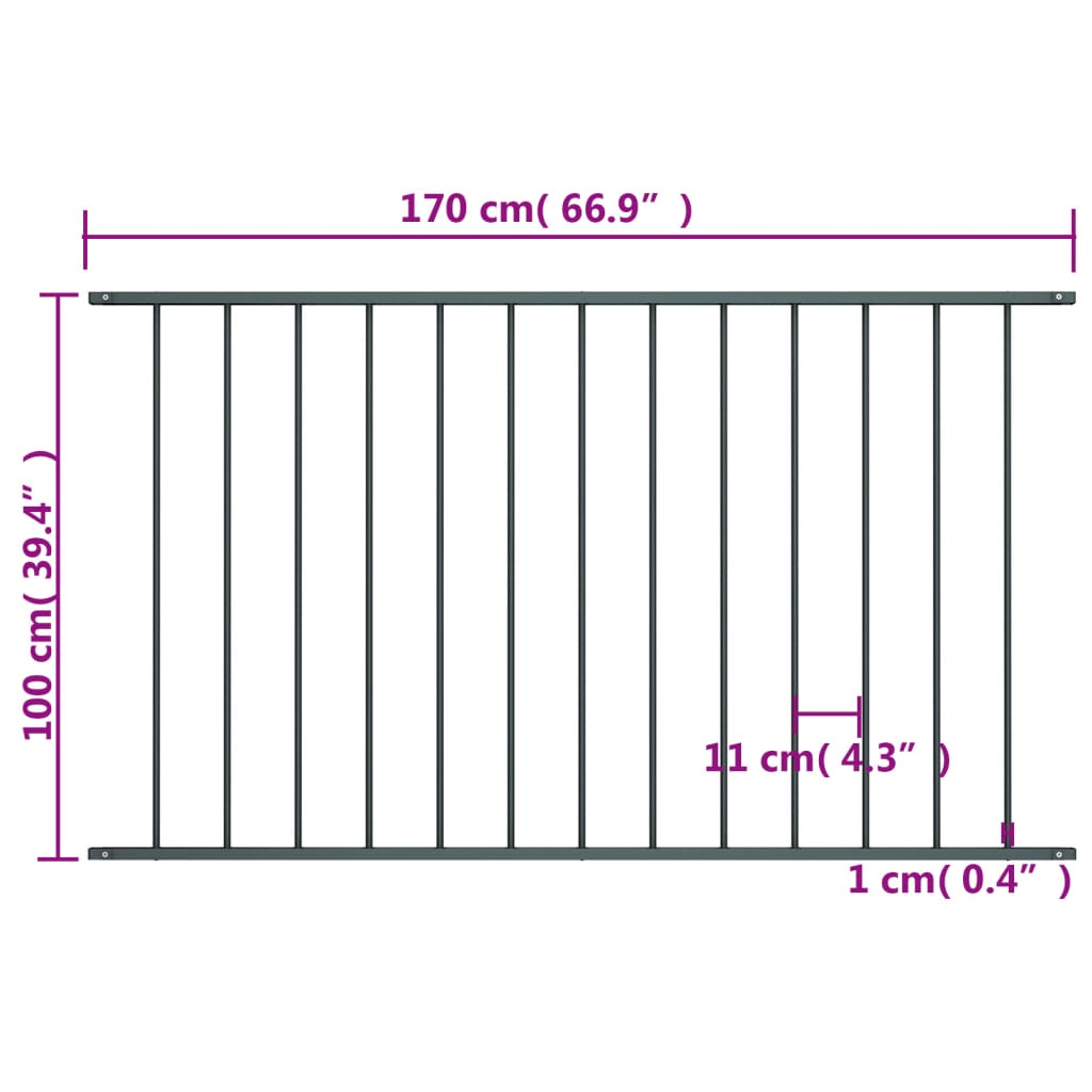 Fence panel powder coated steel 1.7x1 m Anthracite