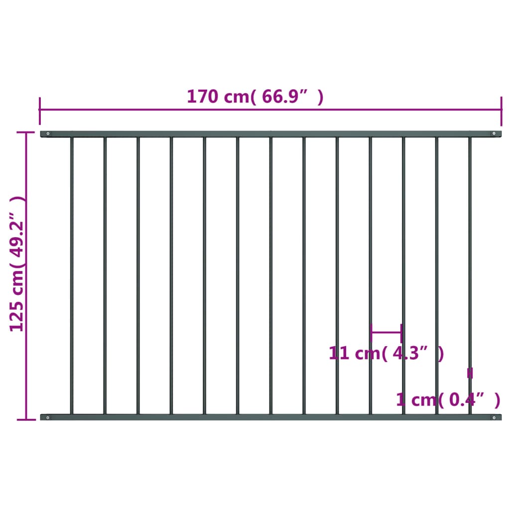 Zaunelement aus pulverbeschichtetem Stahl, 1,7 x 1,25 m, Anthrazit