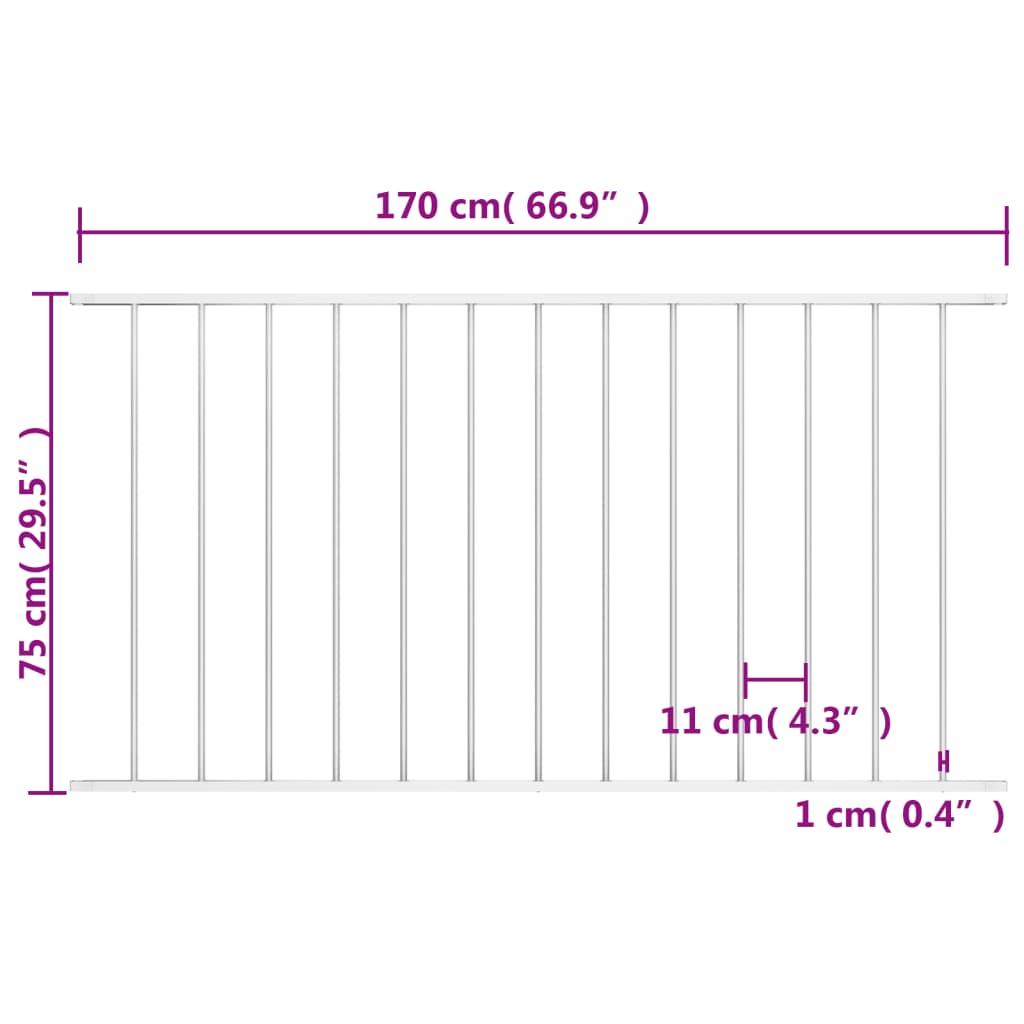 Fence panel Powder coated steel 1.7x0.75 m White