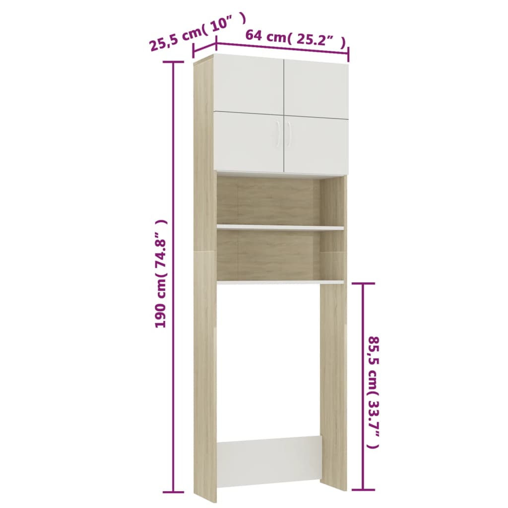 Meuble de machine à laver Blanc et chêne sonoma 64x25,5x190 cm