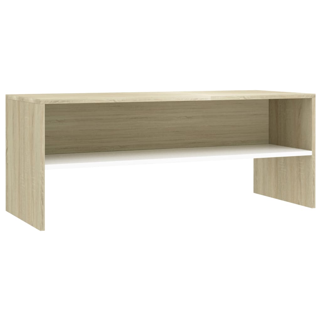 Meuble TV Blanc et chêne sonoma 100x40x40 cm Bois d'ingénierie