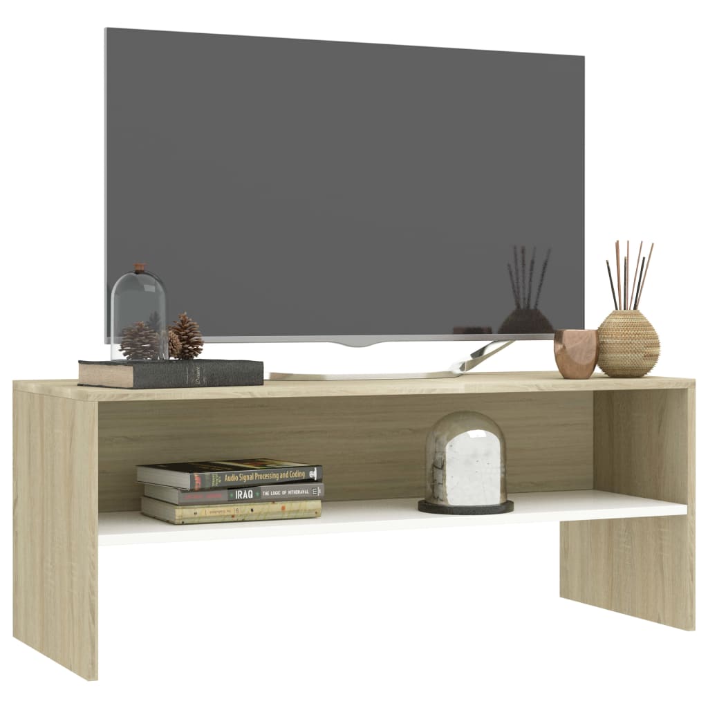 Meuble TV Blanc et chêne sonoma 100x40x40 cm Bois d'ingénierie