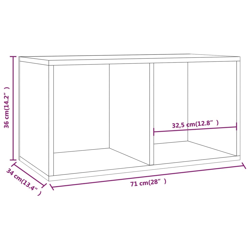 Boîte de rangement vinyles Blanc 71x34x36 cm Bois d'ingénierie