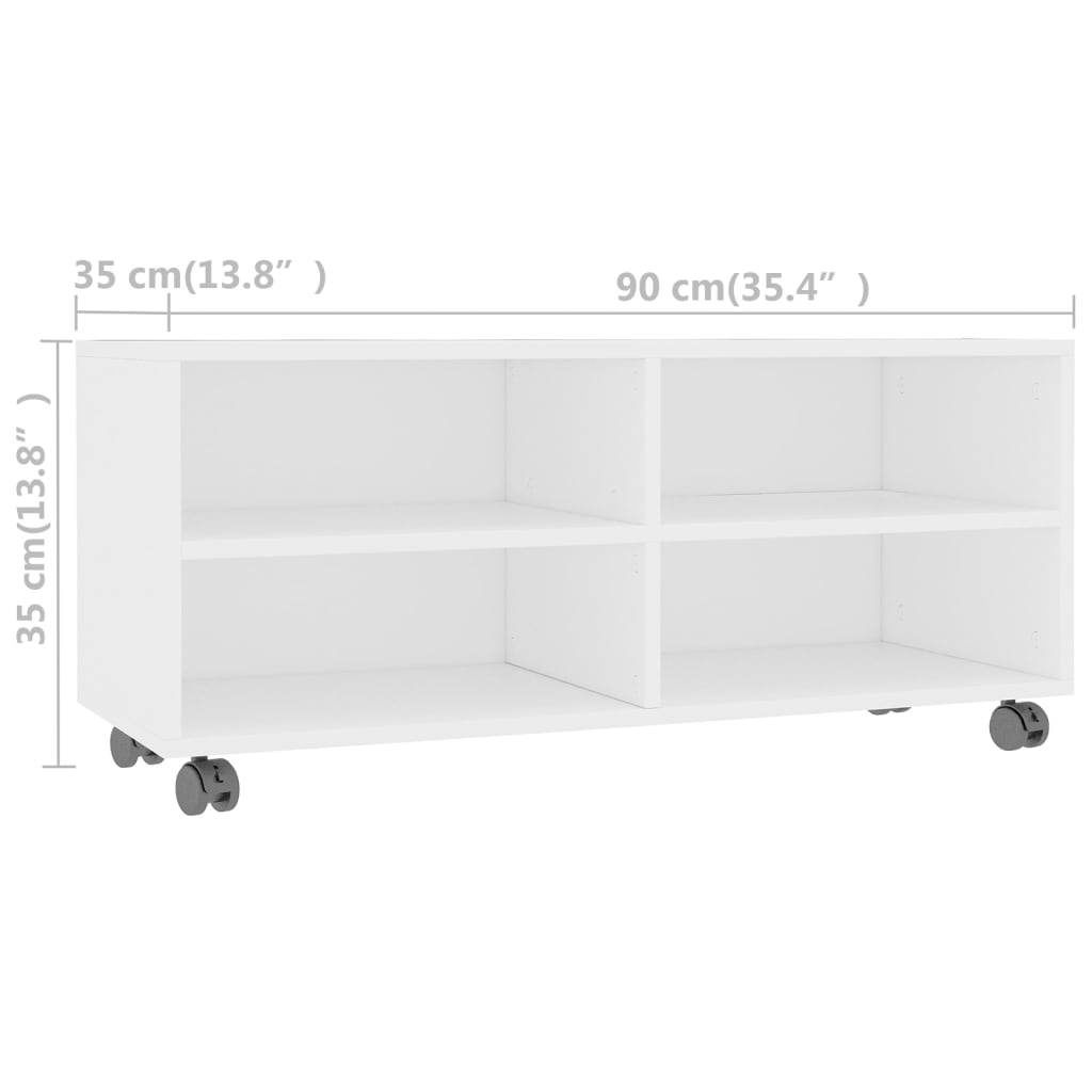 Meuble TV avec roulettes Blanc 90x35x35 cm Bois d'ingénierie