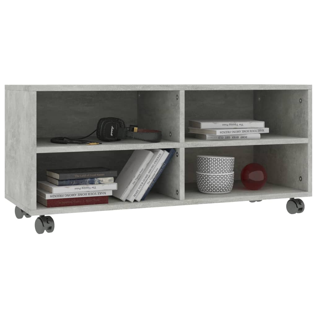 Meuble TV avec roulettes Gris béton 90x35x35 cm Bois ingénierie