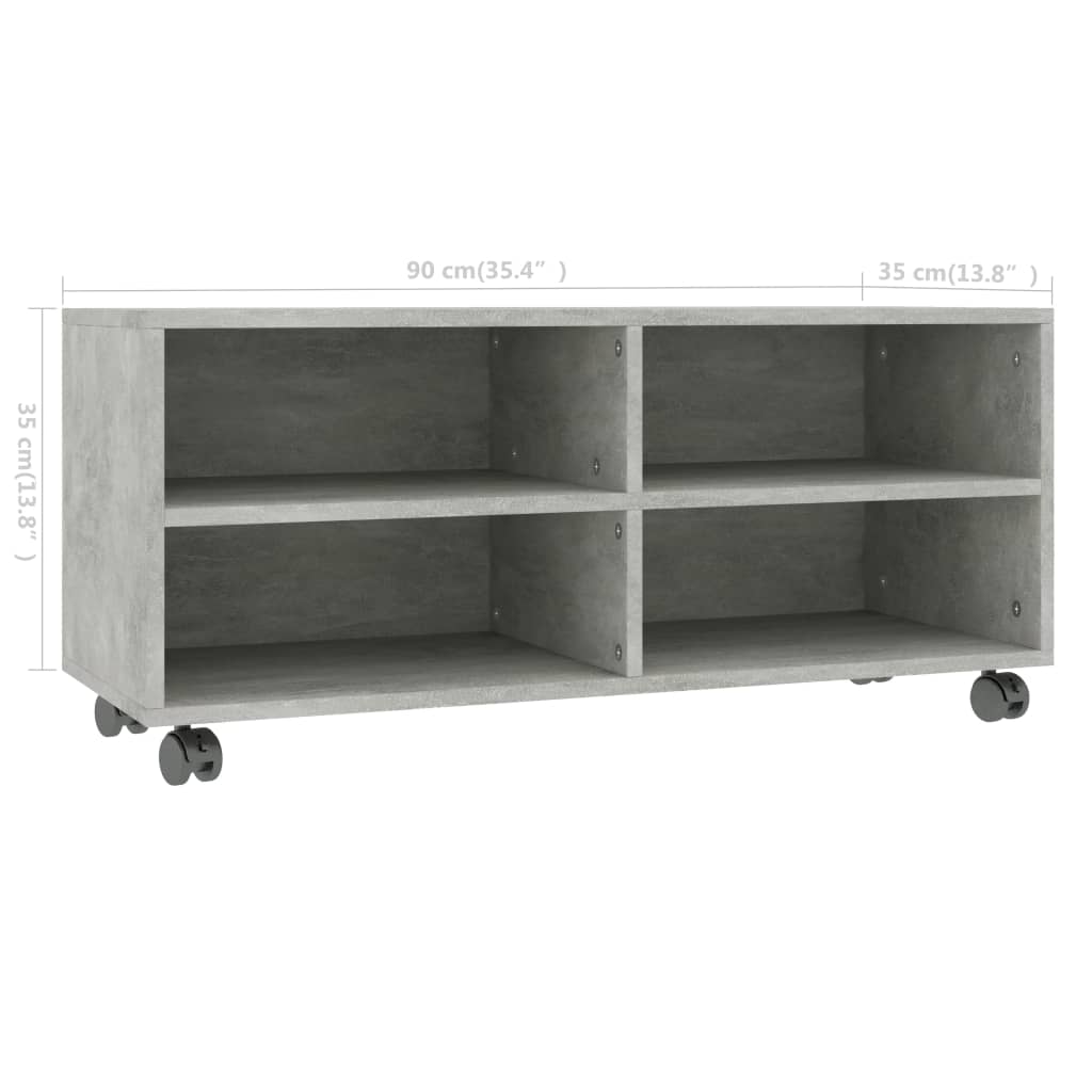 Meuble TV avec roulettes Gris béton 90x35x35 cm Bois ingénierie