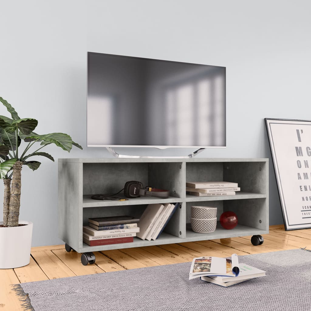 Meuble TV avec roulettes Gris béton 90x35x35 cm Bois ingénierie