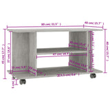 Meuble TV et roulettes gris béton 80x40x45 cm bois d'ingénierie