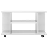 Meuble TV roulettes blanc brillant 80x40x45 cm bois ingénierie