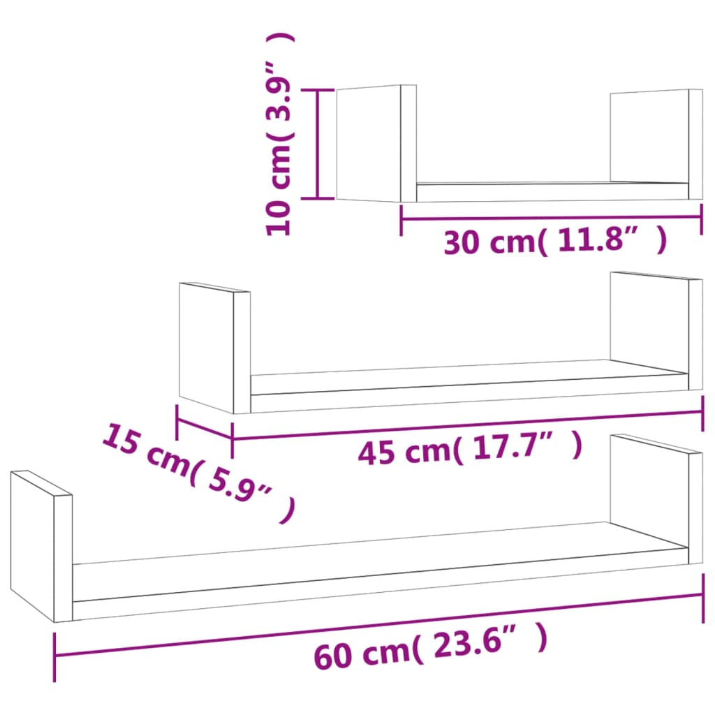 Étagères murales 3 pcs Gris béton Bois d'ingénierie