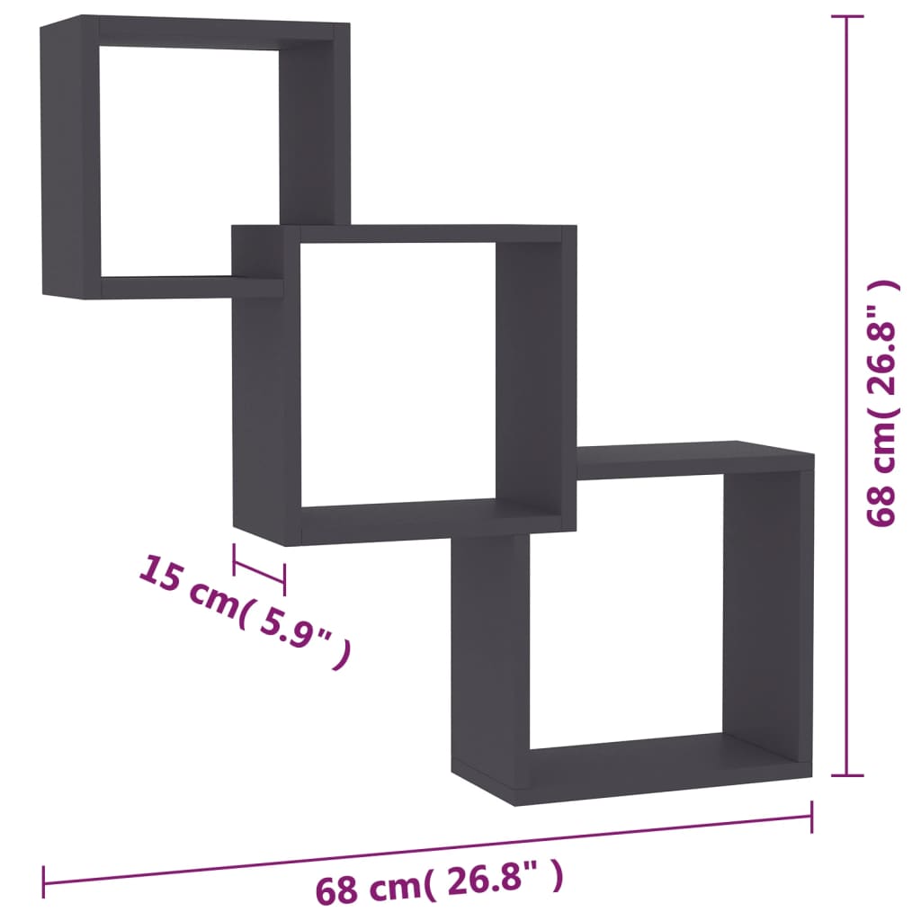 Étagères murales cubiques Gris 68x15x68 cm bois d'ingénierie