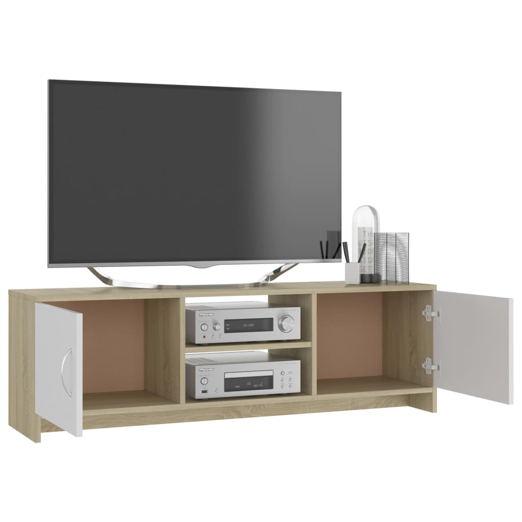 Meuble TV Blanc et chêne sonoma 120x30x37,5cm Bois d’ingénierie