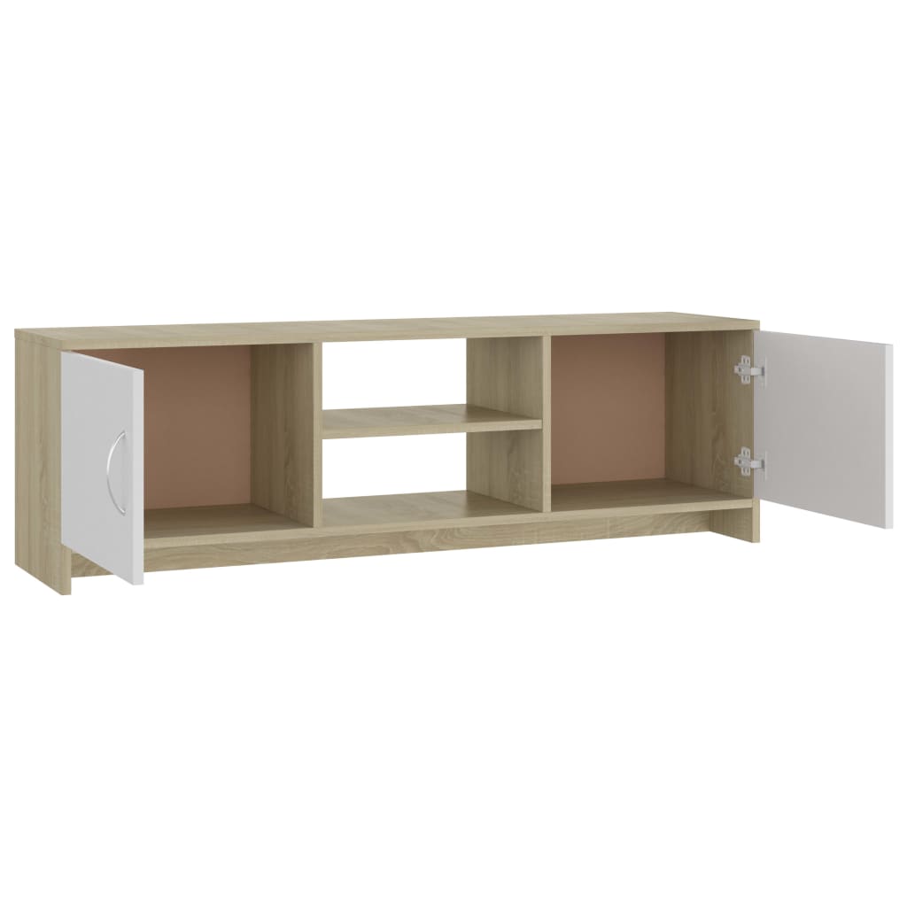 Meuble TV Blanc et chêne sonoma 120x30x37,5cm Bois d’ingénierie