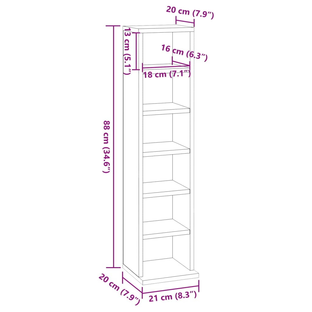 Armoire à CD Blanc 21x20x88 cm Bois d'ingénierie