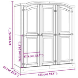 Wardrobe with 3 doors Corona range Mexican pine White