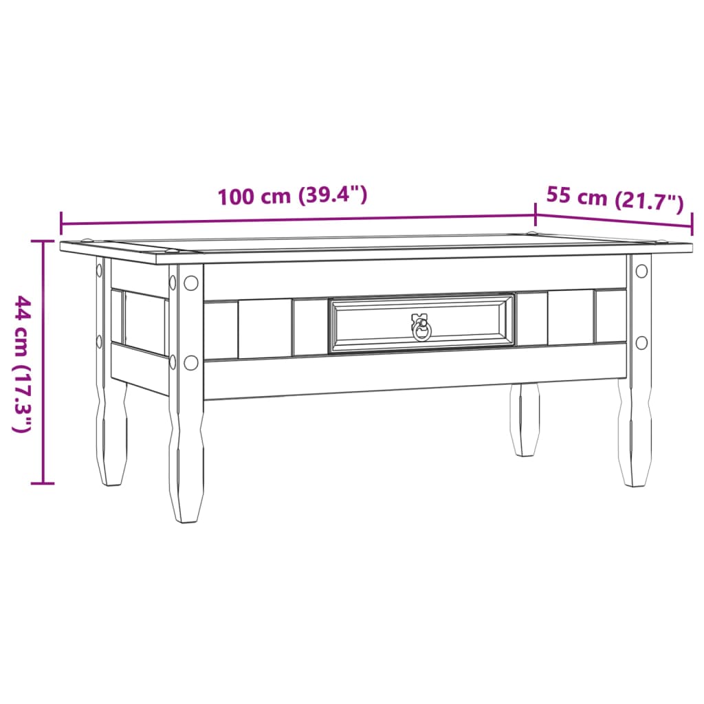 Table basse Pin mexicain Gamme Corona Gris 100x55x44 cm