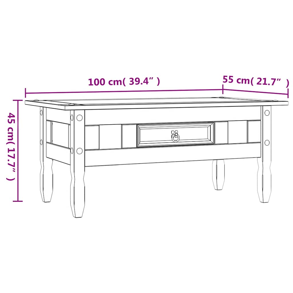 Table basse Pin mexicain Gamme Corona Blanc 100x55x45 cm