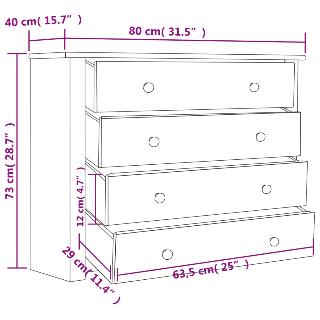 Beistellschrank Grau 80x40x73 cm Pinie Panama Sortiment