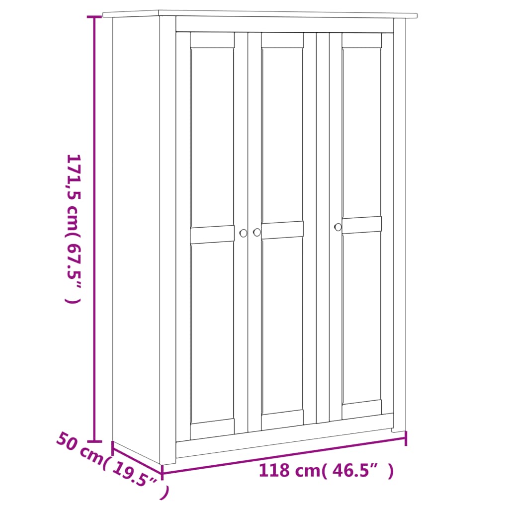 Kleiderschrank 3 Türen Grau 118x50x171,5 cm Kiefer Panama Sortiment