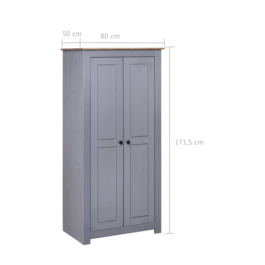 Kleiderschrank Grau 80x50x171,5 cm Panama-Sortiment aus massiver Kiefer