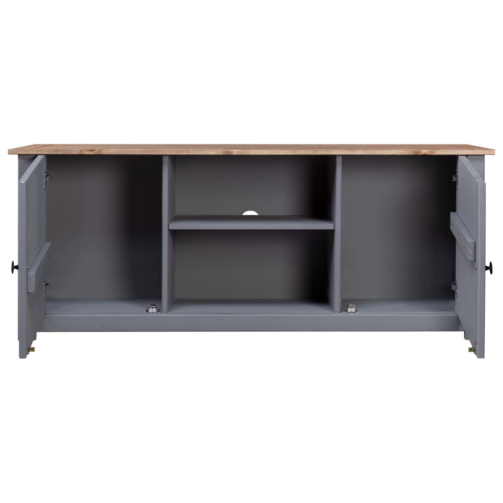 Meuble TV Gris 120x40x50 cm Bois de pin massif Gamme Panama