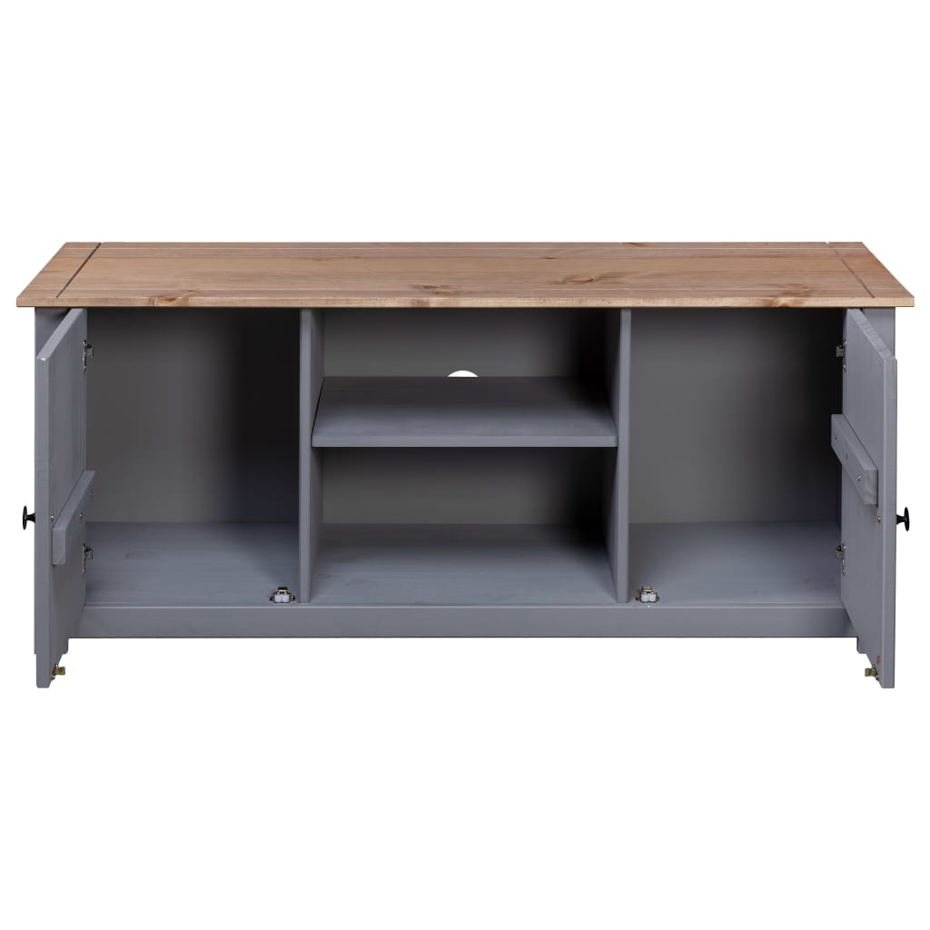 Meuble TV Gris 120x40x50 cm Bois de pin massif Gamme Panama