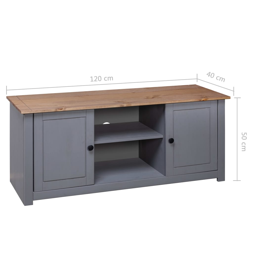 Meuble TV Gris 120x40x50 cm Bois de pin massif Gamme Panama