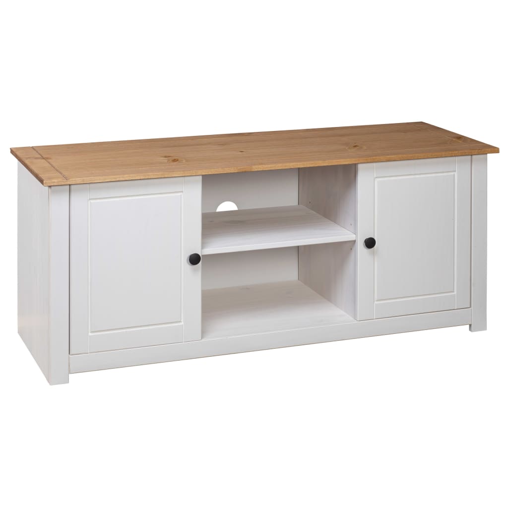 Meuble TV Blanc 120x40x50 cm Bois de pin massif Gamme Panama