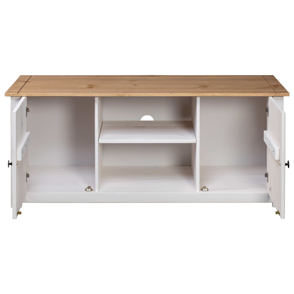 Meuble TV Blanc 120x40x50 cm Bois de pin massif Gamme Panama