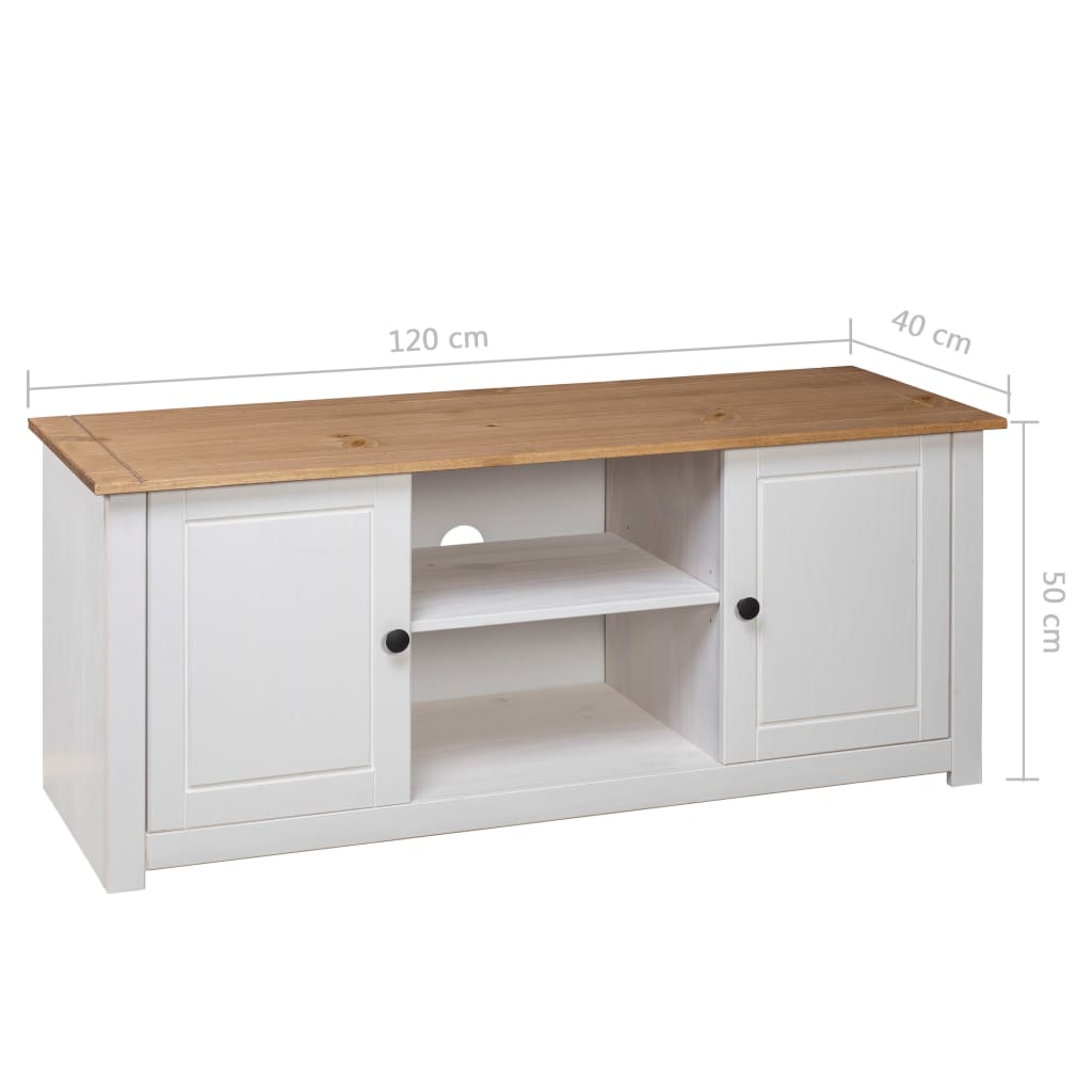 Meuble TV Blanc 120x40x50 cm Bois de pin massif Gamme Panama