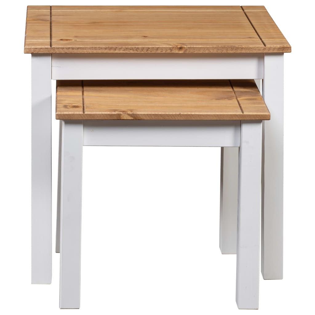 Tables gigognes 2pcs Blanc Bois pin massif Assortiment Panama