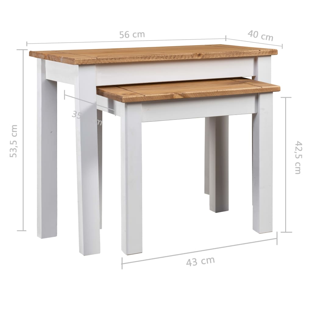 Tables gigognes 2pcs Blanc Bois pin massif Assortiment Panama