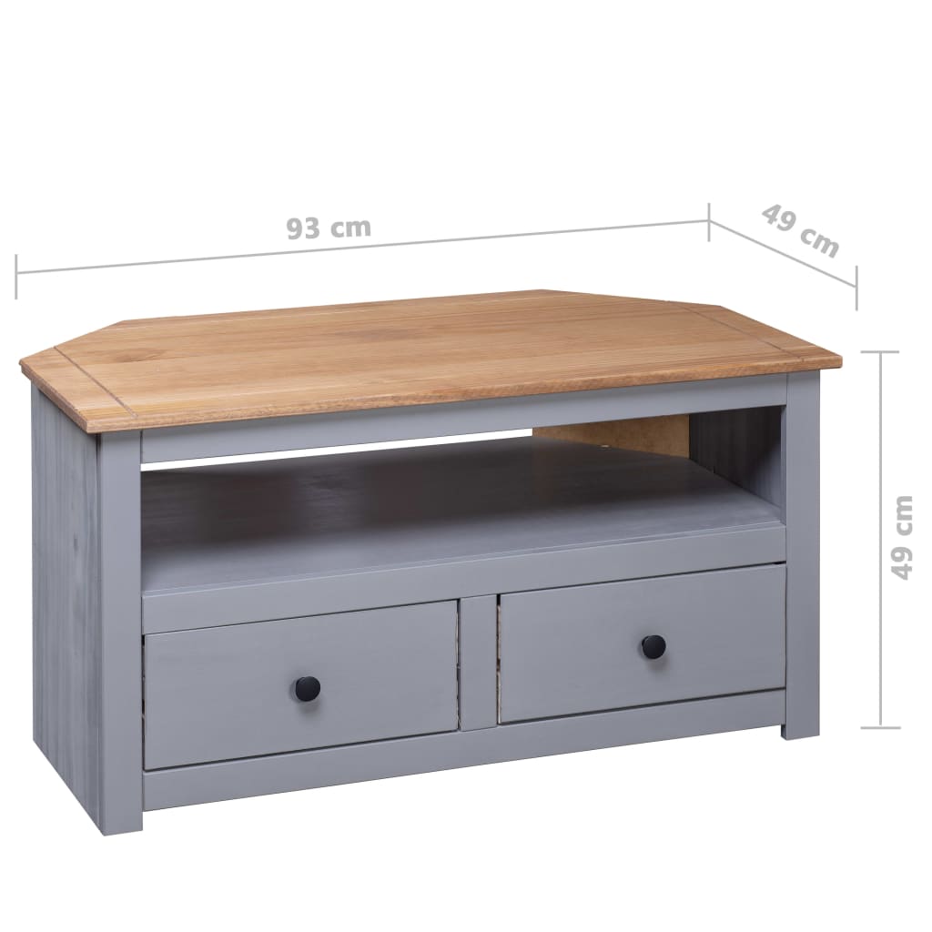 Meuble TV d'angle Gris 93x49x49cm Pin solide Assortiment Panama