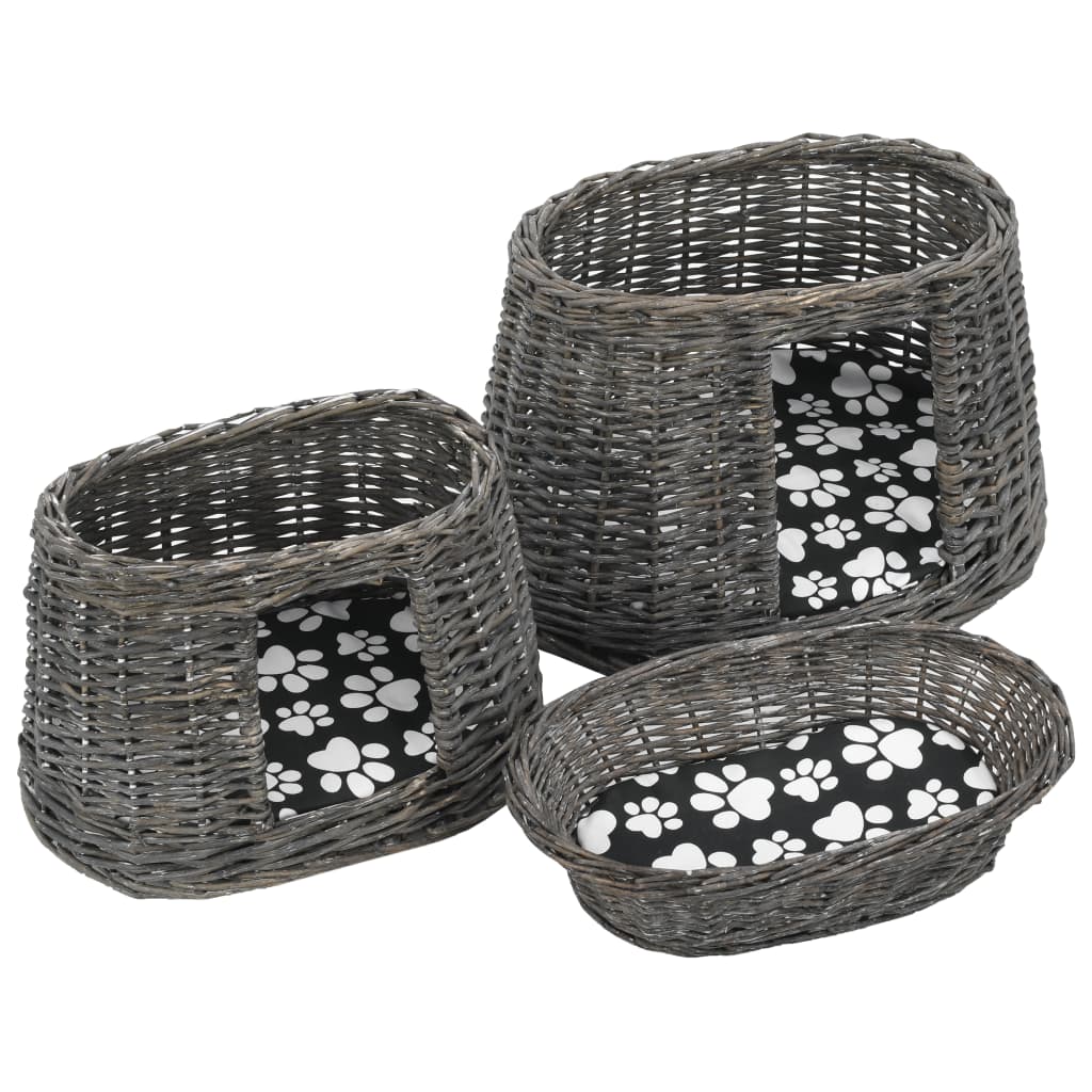 Jeu de panier pour chats 3 pcs avec coussins Gris 47x34x60 cm