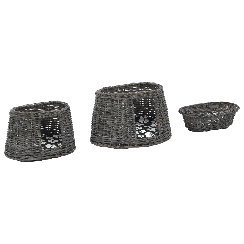 Jeu de panier pour chats 3 pcs avec coussins Gris 47x34x60 cm